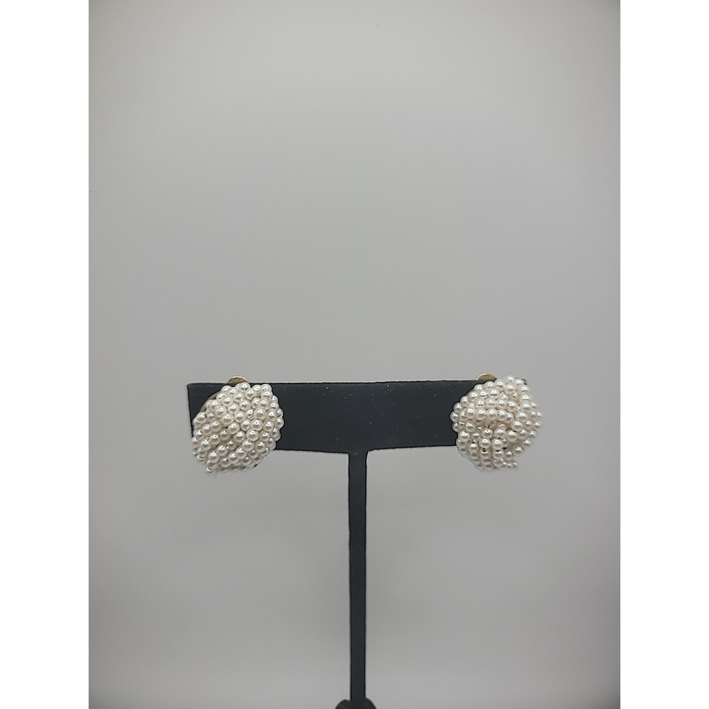 Vintage Earrings Clip On White Beaded Twisted Women Jewelry Costume Bride‎